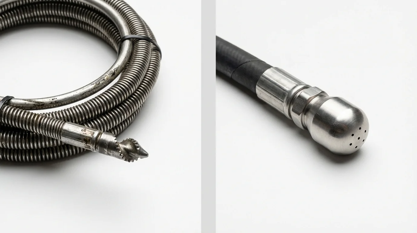 Drain snake cable and hydro jetting nozzle used for drain cleaning in Maysville, NC