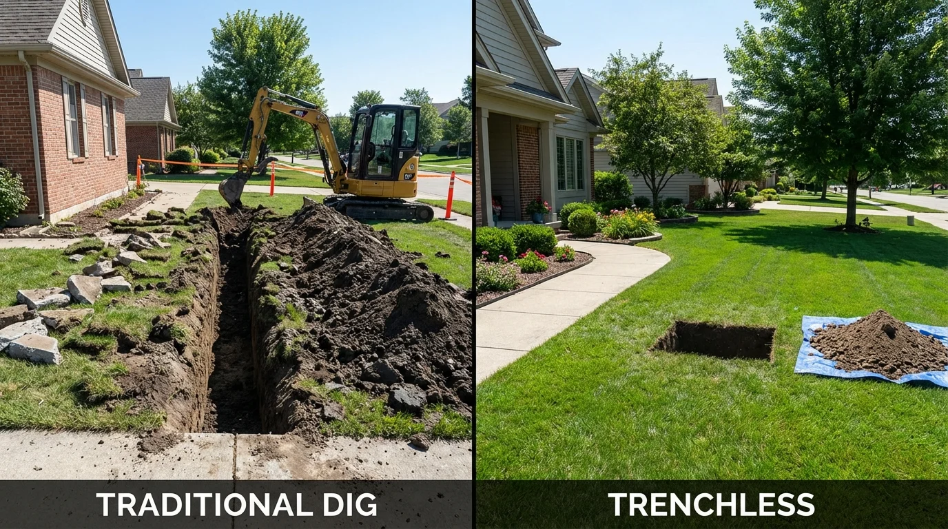 Trenchless sewer repair with minimal yard damage versus traditional excavation in Maysville, NC